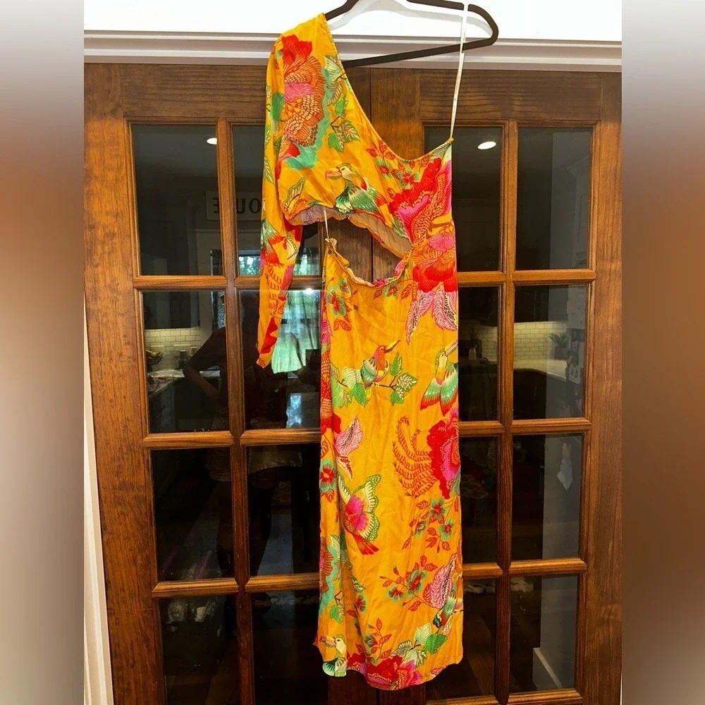 NWT Farm Rio Size Large Petite Floral One-Shoulder Cutout Maxi Colorful Dress - Picture 2 of 15